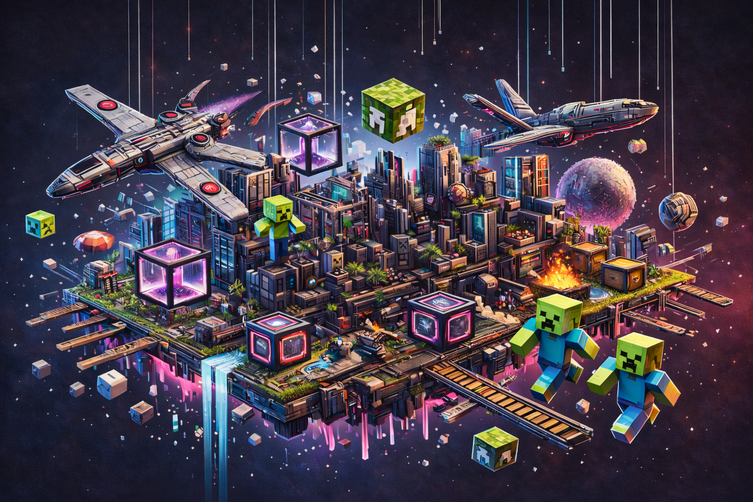 Representation of cubed worlds minecraft multi-verse of modded servers